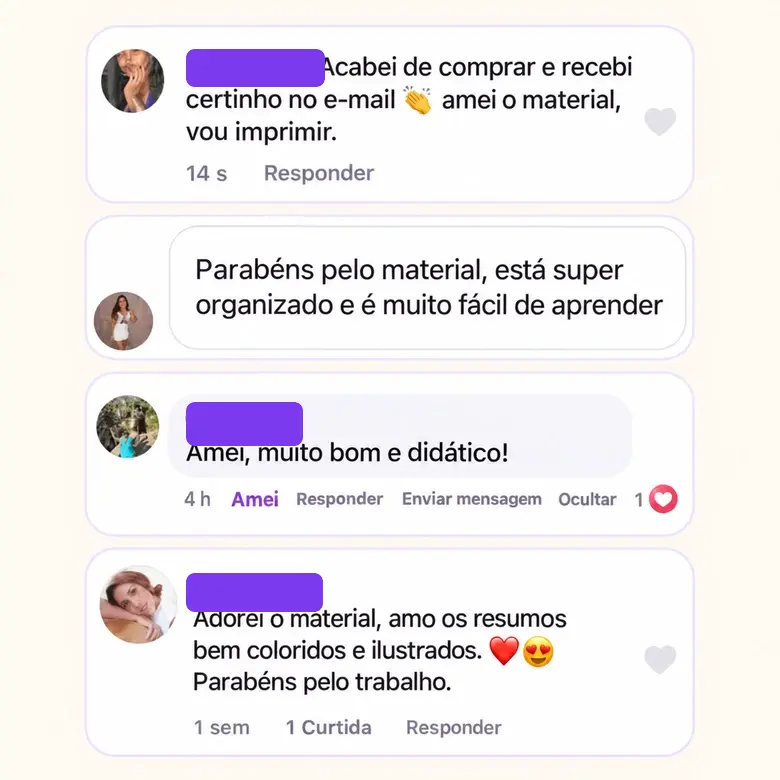 Comentários reais de clientes: adorei o material, muito organizado e fácil de aprender, muito didático